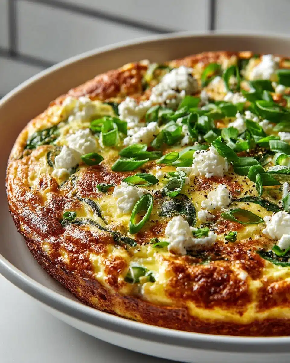 Spring Onion and Goat Cheese Frittata served on a plate