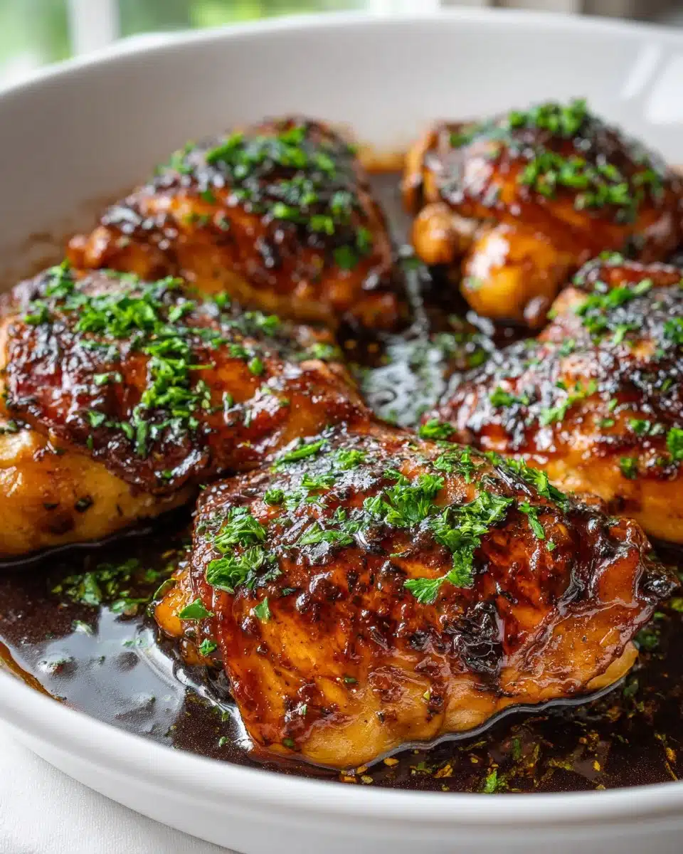 Sticky balsamic glazed chicken drizzled with a rich balsamic sauce