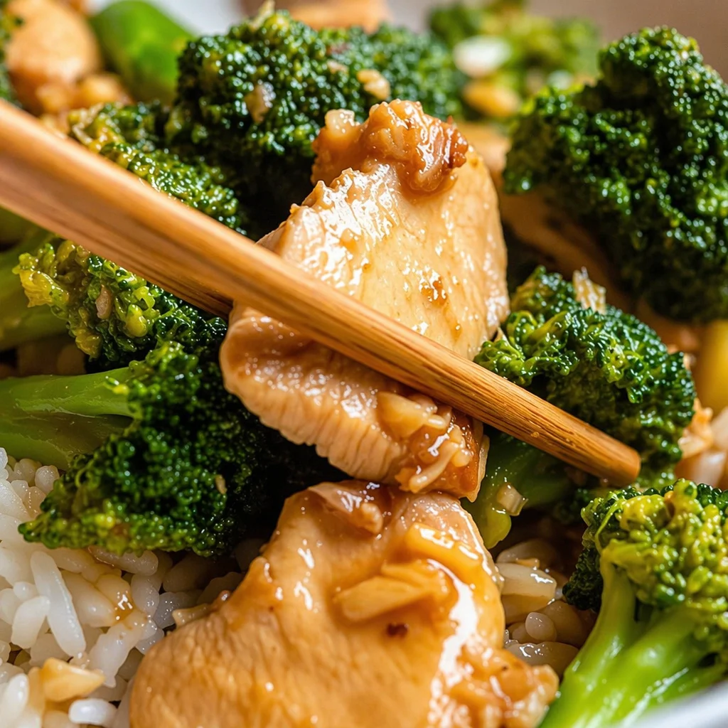 Healthy Garlic Ginger Chicken and Broccoli stir fry with garlic and ginger sauce.