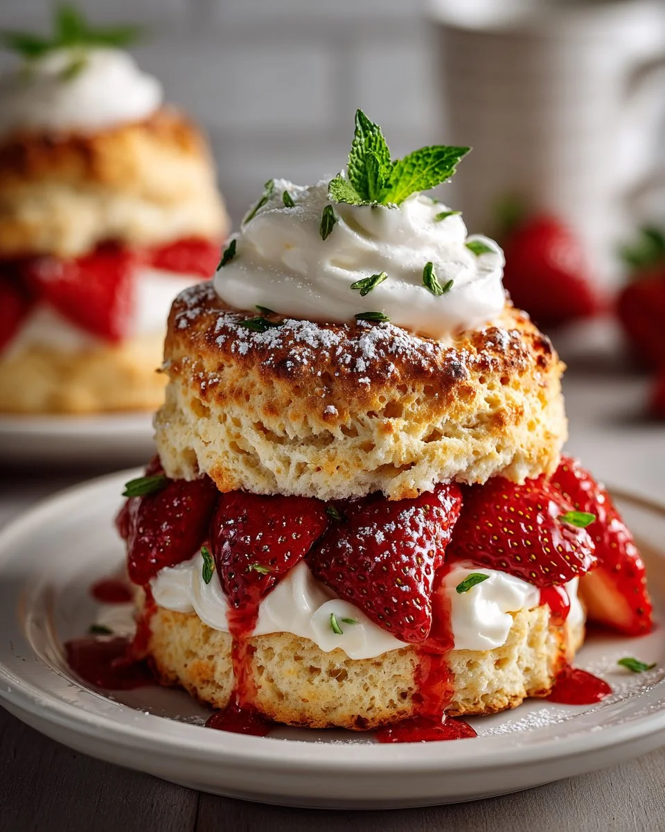 Homemade Old Fashioned Strawberry Shortcake with fresh strawberries