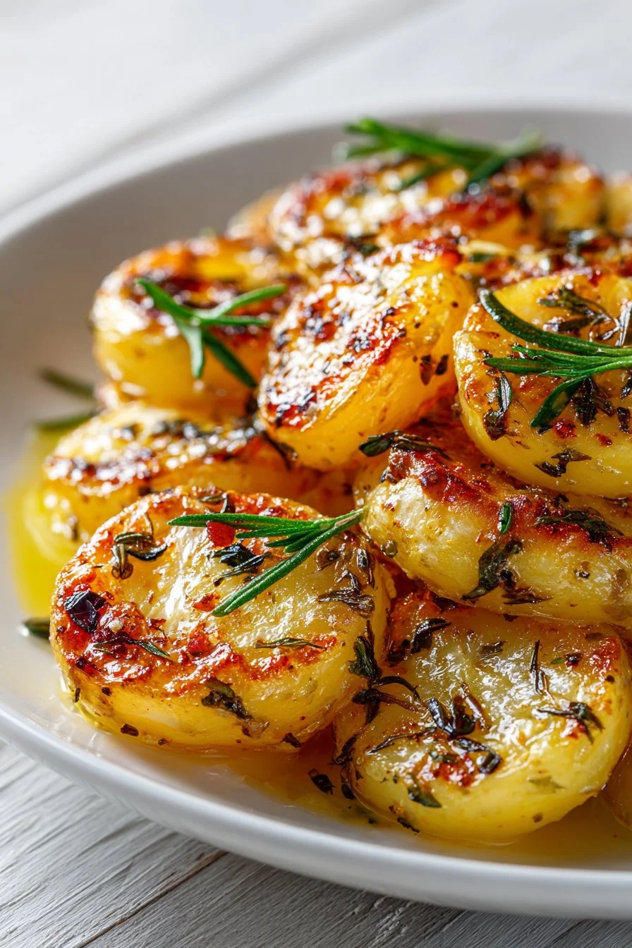 Air fryer sliced potatoes with onion, crispy and golden brown dish served in a bowl.