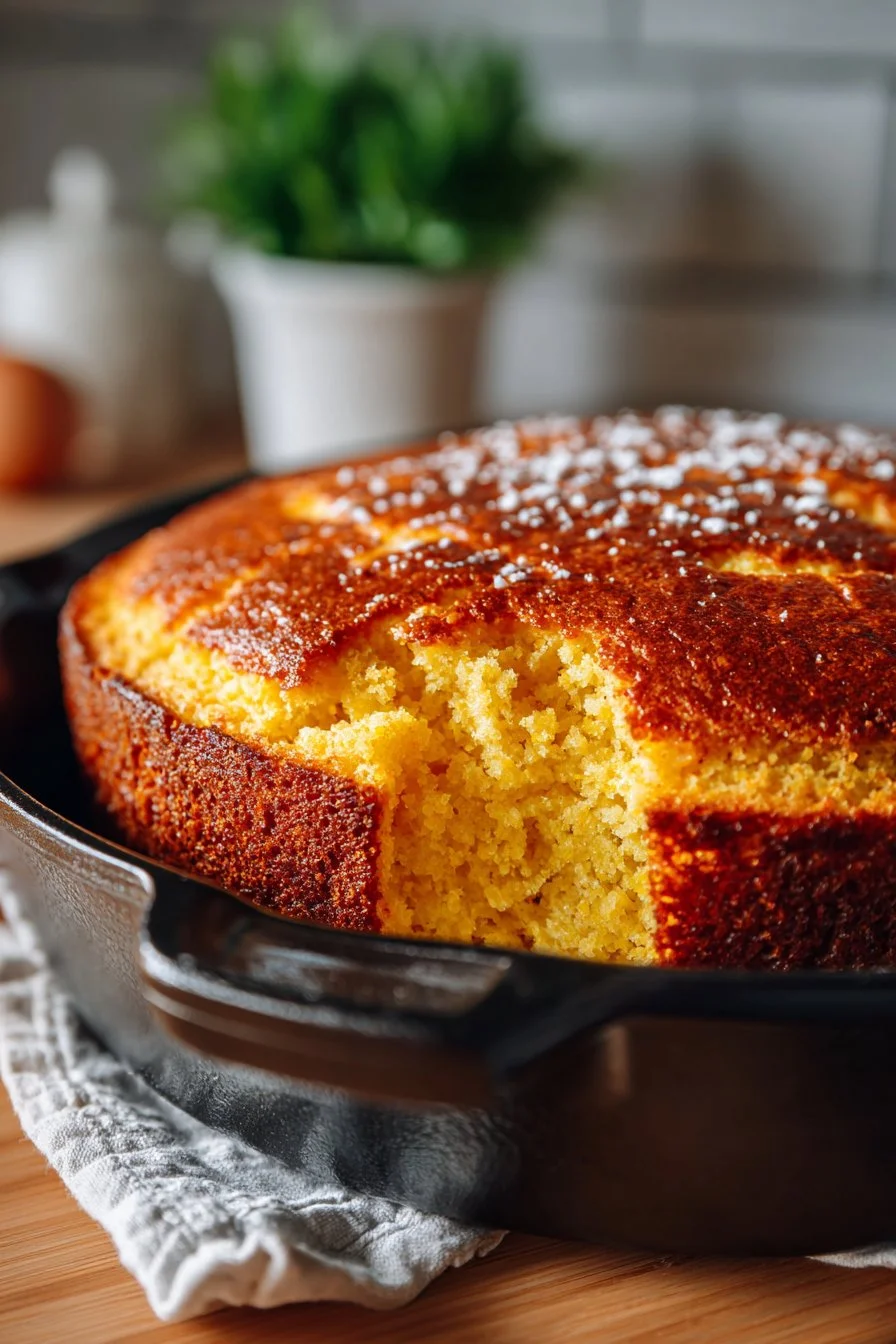 Easy skillet cornbread cooked in bacon grease for rich flavor