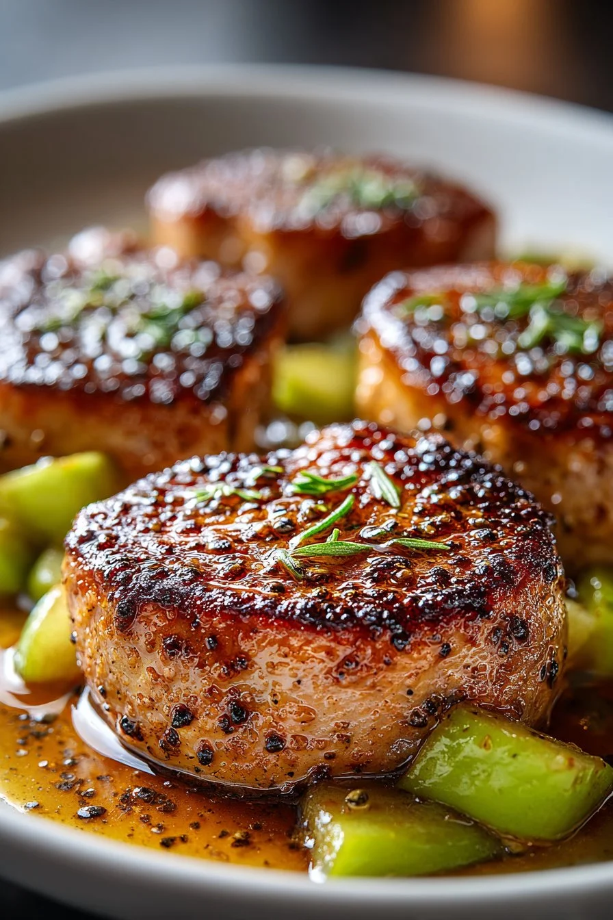 Green apple pork chops cooked with cinnamon for a flavorful dish