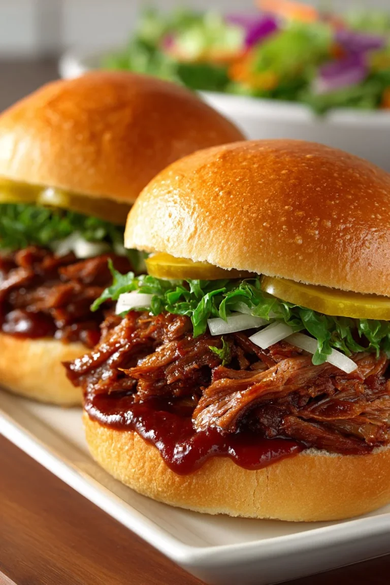 Delicious slow cooker BBQ beef brisket sandwiches topped with coleslaw