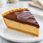 Easy no bake chocolate peanut butter pie topped with whipped cream and chocolate shavings.