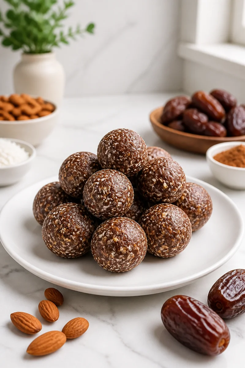 Healthy coconut date energy roll, a nutritious snack made with natural ingredients.