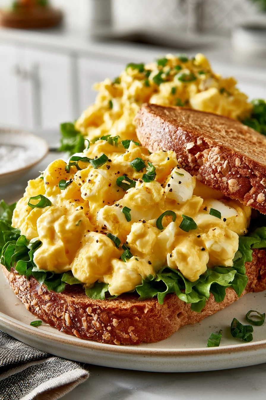 Old Fashioned Creamy Egg Salad served in a bowl with fresh herbs