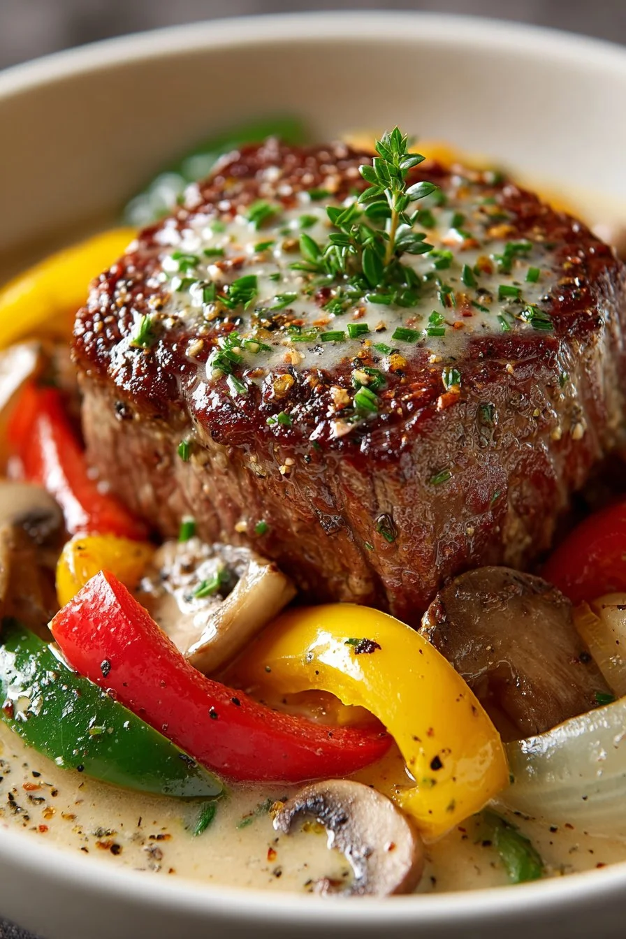Cube steak cooked in a crock pot for a delicious Sunday dinner