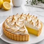 Classic French lemon meringue tart dessert with fluffy meringue topping