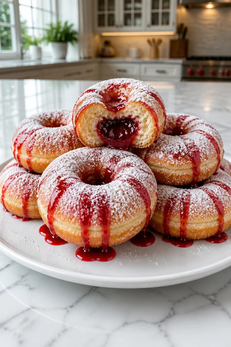 Creepy bleeding strawberry jam stuffed Halloween donut