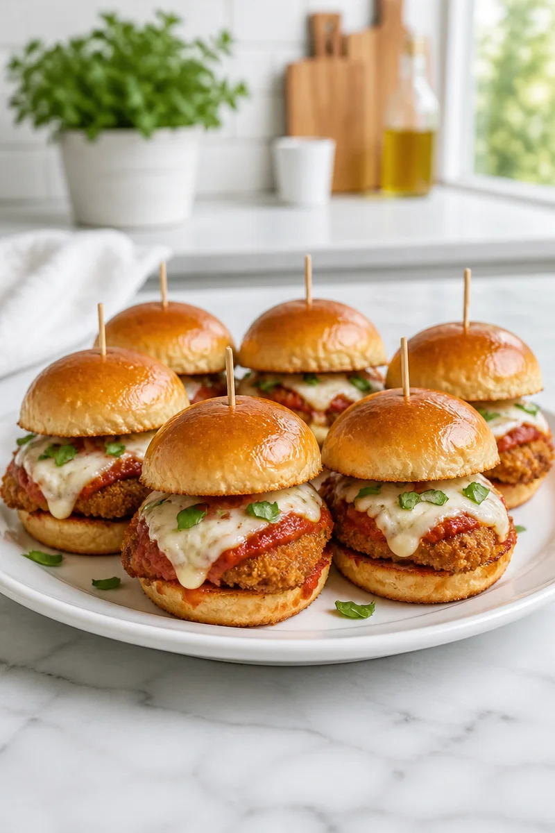 Crispy Halal chicken parmesan slider appetizer served on a plate