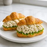 Dill pickle chicken salad sandwich served on a croissant