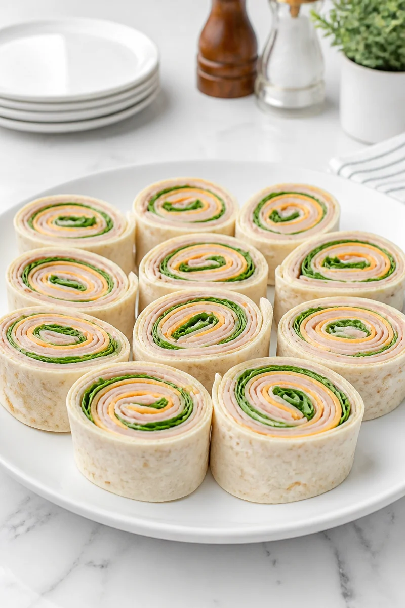 Easy Turkey and Cheddar Pinwheel recipe with fresh ingredients