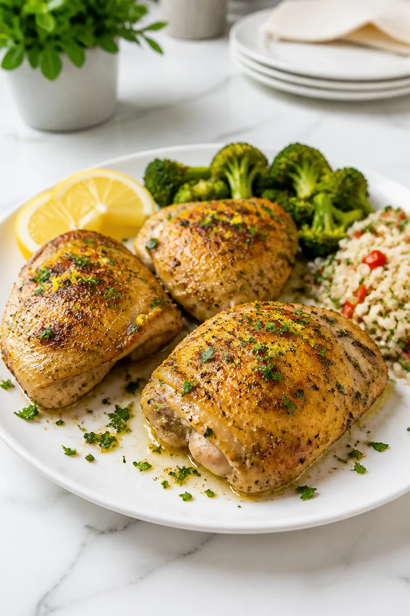 Juicy lemon pepper chicken thighs baked to perfection for a tasty dinner