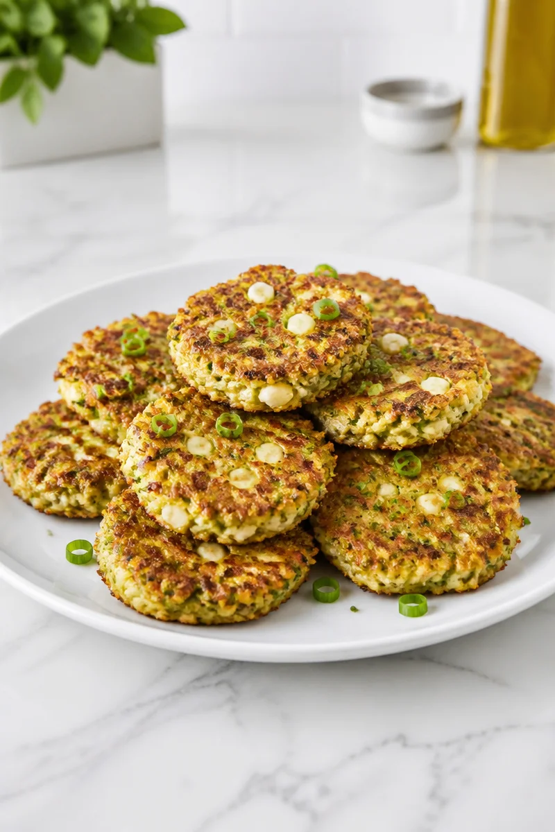 Zucchini fritters with feta cheese served on a plate