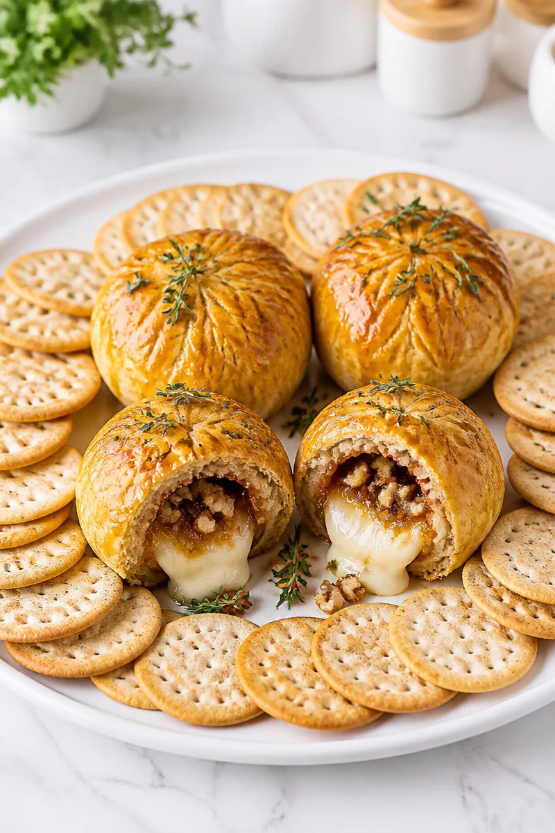 Pumpkin Brie En Croute Pecan Mini with flaky pastry and pumpkin filling