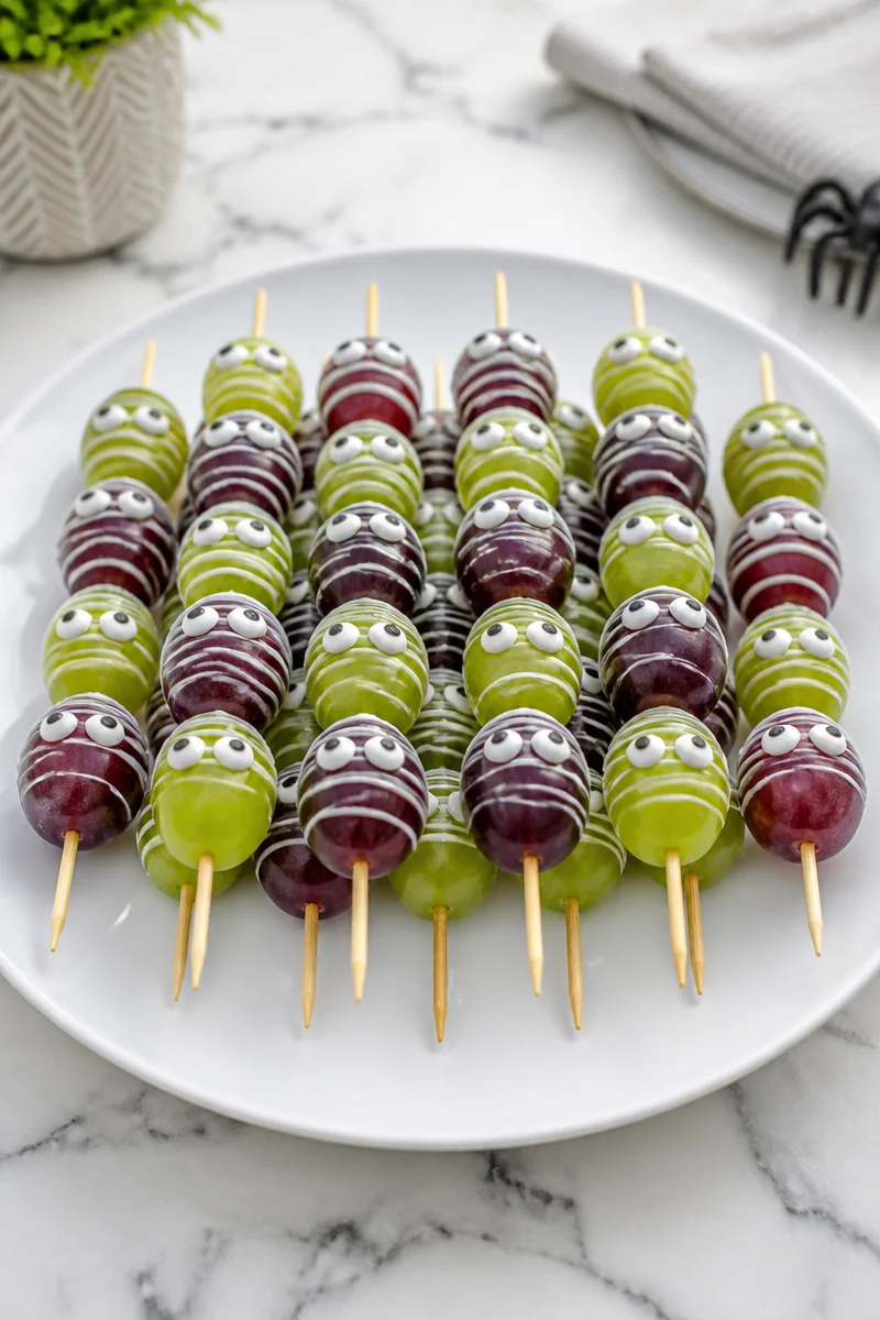 Purple Goblin Grape Skewer Snack made with fresh grapes on a skewer