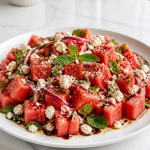 Refreshing watermelon feta mint salad featuring vibrant colors and fresh ingredients.