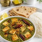 Creamy spinach saag paneer curry with rich flavors and fresh ingredients