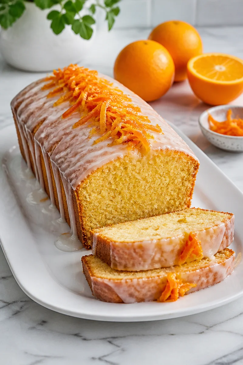 Moist glazed Greek yogurt orange cake with a vibrant citrus glaze