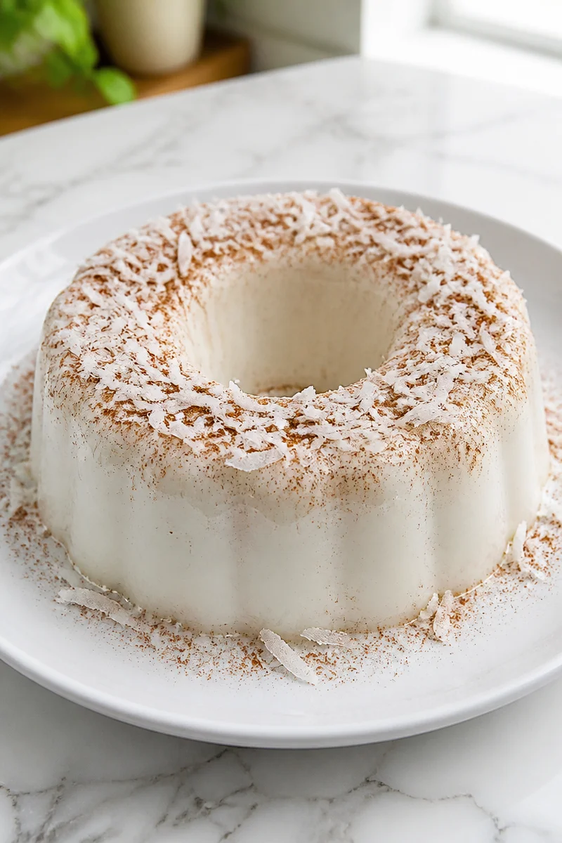 Delicious Puerto Rican Tembleque Coconut Pudding served in a dish